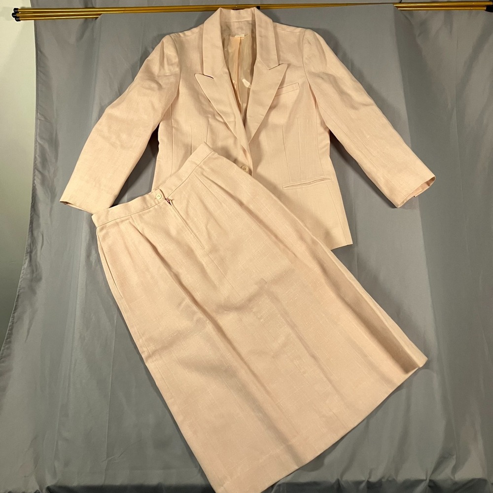 Oleg Cassini Women's Blazer Skirt‎ Set Size 14 Pink 2-Piece Suit Rayon Blend VTG